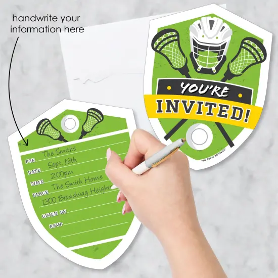 Big Dot of Happiness Lax to the Max Lacrosse Shaped Fill-In Invitations Party Invitation Cards with Envelopes Set of 12 {3}