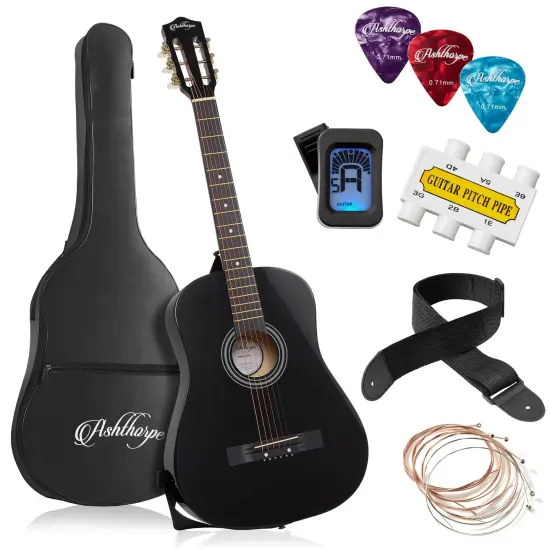 Ashthorpe Beginner Acoustic Guitar Package, Basic Starter Kit w/ Gig Bag, Strings, Strap, Tuner, Picks {7}