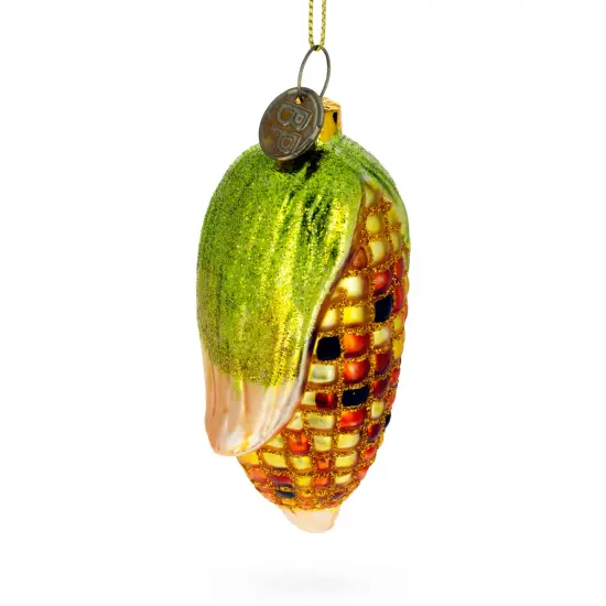 Golden Corn on the Cob Glass Christmas Ornament {3}