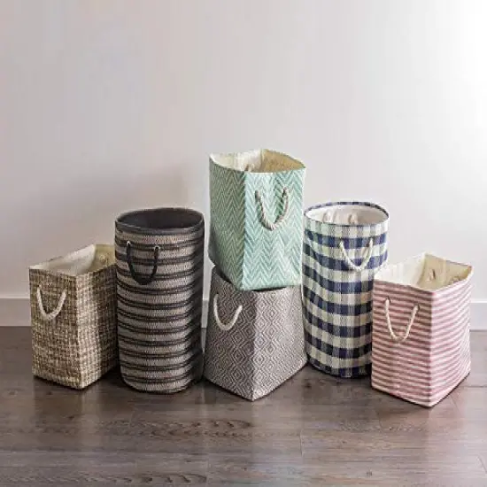 Woven Paper Storage Bin, Checkers, Aqua, Medium Rectangle {3}
