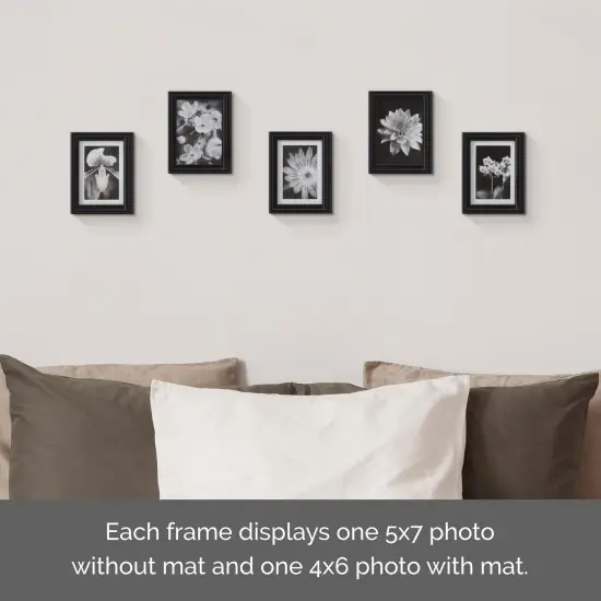 5 Pieces6.69 x 8.46 Inch Black Wood Photo Frame to Hold 5x7 Photo Without Mat or 4x6 Photo With Mat {3}