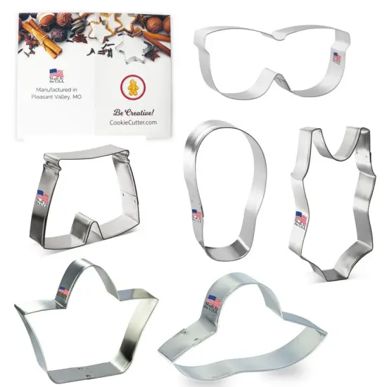 Beach Cookie Cutters 6 Pc Set. USA Tin Plate Steel - By CookieCutter.Com {1}
