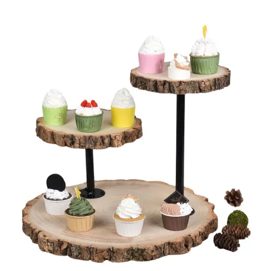 14" Brown 3 Tier Wood Dessert Stand {1}
