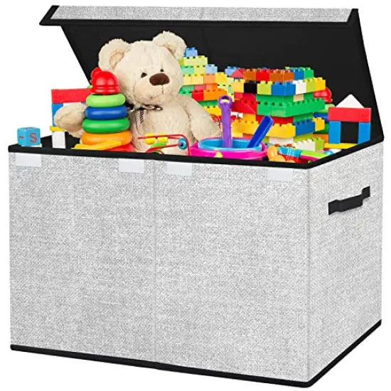 Large Toy Box Storage Chest for Girls Kids,Collapsible Toy Bin Organizer Basket with Lids for Blanket,Toys,Toddler,Nursery,Playroom (White) {2}