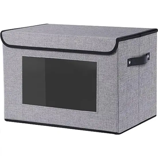 Fabric Storage boxes,Storage Baskets for Shelves with Lids, Fabric Storage Bins with Handles, Decorative Linen Closet Organizers Boxes,Small, Gray, 1-Pack {2}