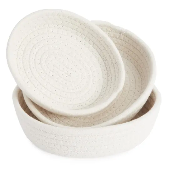 3 Pieces Small Round Cotton Rope Woven Storage Baskets - Nesting Bins for Organizing Home and Montessori Toys (White, 3 Sizes) {3}