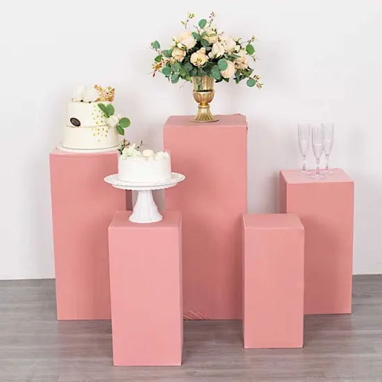 5 Rectangular Pedestal Fitted Spandex Display STAND COVERS Set Dusty rose {4}