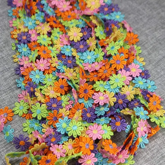 Colorful Daisy Flower Lace Trim Knitting Wedding Embroidered DIY Handmade Patchwork Ribbon Sewing Supplies Crafts 2.5CM Wide 7Yards/Lot {1}