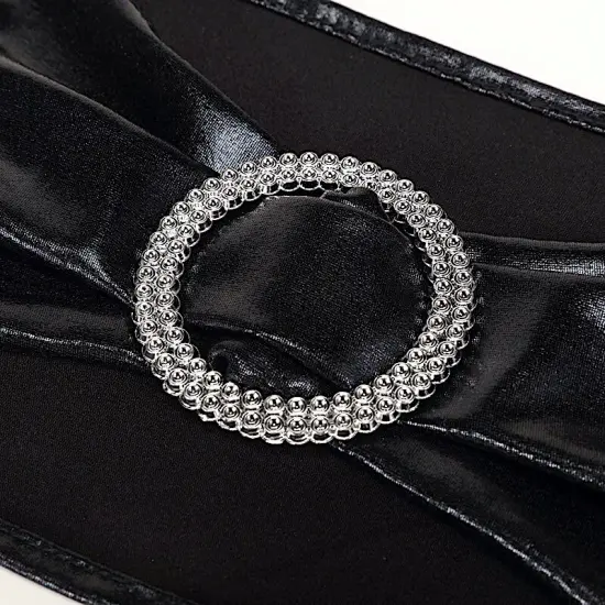 Metallic Spandex Chair Sashes Silver Round Buckles {4}