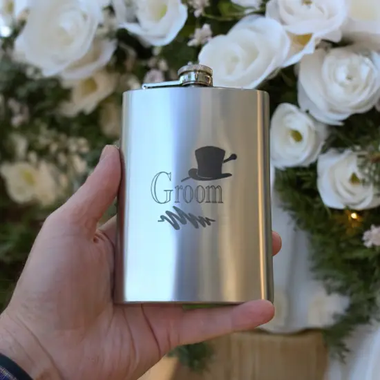 8oz Groom Wedding Stainless Steel Flask {3}