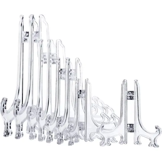 24 Pieces 3/4/5/6 Inch Plastic Easel Plate Holders to Display Stands Picture Easel at Weddings, Home Decoration (Clear) {2}