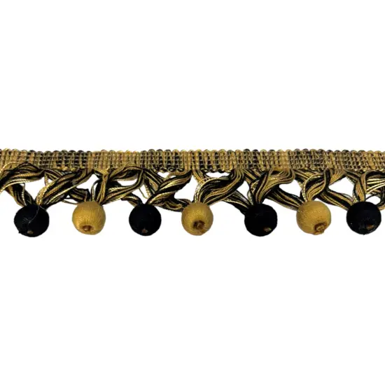 Conso Criss Cross Wrapped Ball Fringe Trim Black/ Gold {1}