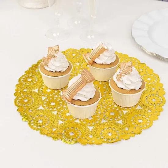 50 Metallic Gold Lace Round Disposable Paper Placemats {5}