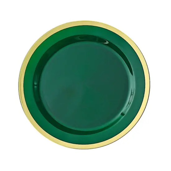 Round Plastic Dessert Plates with Gold Rim Hunter green & gold {1}