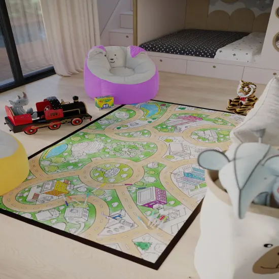 Circus Theme Fair Kid's Coloring Poster Washable Rug Playroom Decor Birthday Theme Gift For Kids Gift For Toddler Preschool Kindergarten {2}