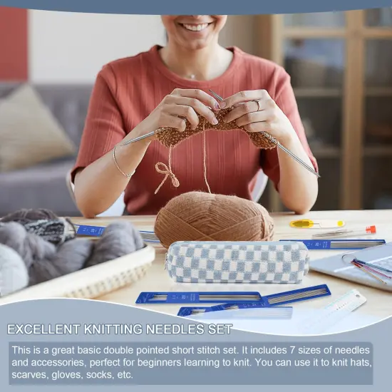 35 Pieces Short Knitting Needles Set Metal - Double Pointed Knitting Needles Stainless Steel Knitting Needles Double Ended with Case and Large-Eye Needles Stitch Markers Scissors Knitting Supplies {4}