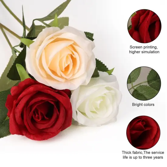 5Pcs Red Roses Artificial Flowers Bouquet Champagne {3}