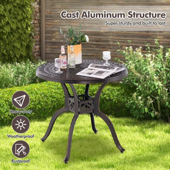 Costway 31.5" Cast Aluminum Table Patio Round Dining Table with 2" Umbrella Hole {6}