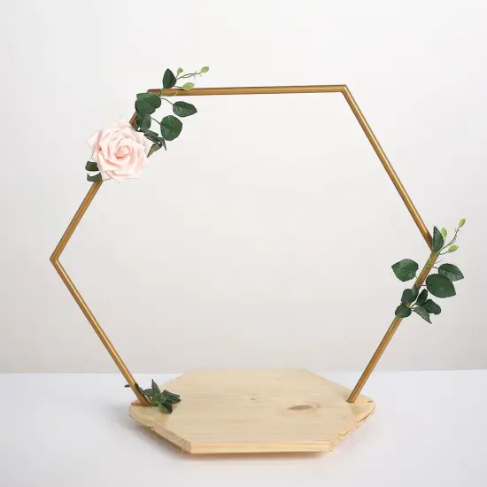 Gold 28 in Geometric Hexagon Wood Metal Arch Cake Display {1}