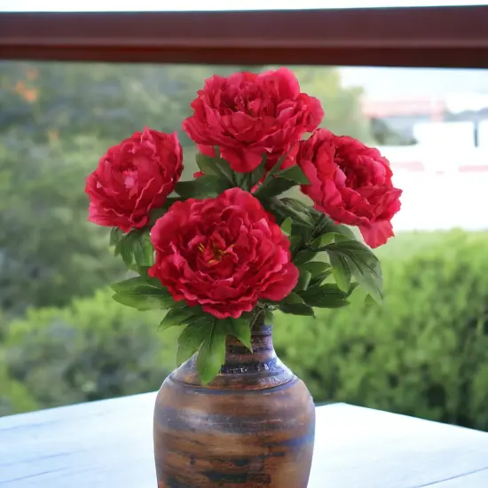 20" Burgundy Artificial Peony Bushes - 12-Pack, 5 Silk Flowers with Lush Foliage, Home D&eacute;cor - Ideal for Arrangements, Events - Rich Seasonal Charm, Floral Home by Artificial Flowers {4}