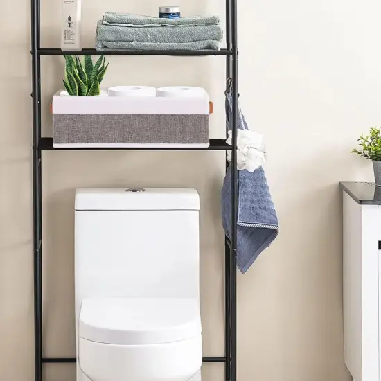 Small Storage Basket 1-Pack,Foldable Open Storage Bins, Storage Boxes with Handles, Fabric Storage Containers (White&Gray,15x6x5in {6}