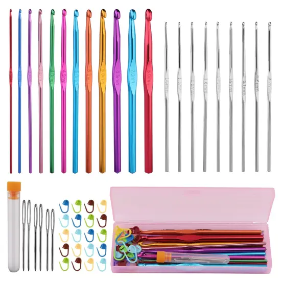 48 Pieces Crochet Hooks Set, 21 Sizes Crochet Needles with Case, Ergonomic Knitting Needles, Crochet Hooks Kit with Crochet Accessories Stitch Markers Blunt Needles for Crocheting Yarn {2}