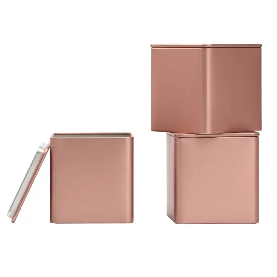 Square Tin Can Empty Cube Steel Box Storage Container kit 65mm Series for Treats, Gifts, Favors, Loose Tea, Coffee and Crafts, Rose Gold, 3S {2}