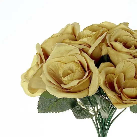 12-Inch Velvet Roses Artificial Flower Bouquet Gold {1}
