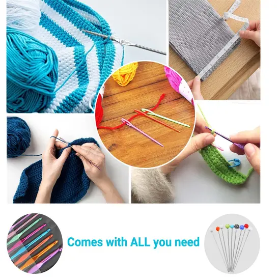 100 Pieces Crochet Hook Set with Yarn Knitting Needles Sewing Tools Full Set Knit Gauge Scissors Stitch Holders Household Tool Kit {6}