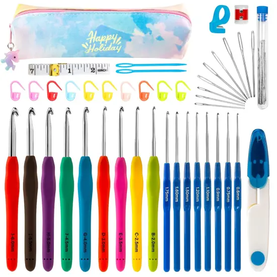 43 Pieces Crochet Hooks,Drawdart 17 Sizes Ergonomic Crochet Hook Set with Case and Crochet Accessories,Extra Long Crochet Needles for Arthritic Hands,Crochet Kits Suitable for Knitter Enthusiasts {3}
