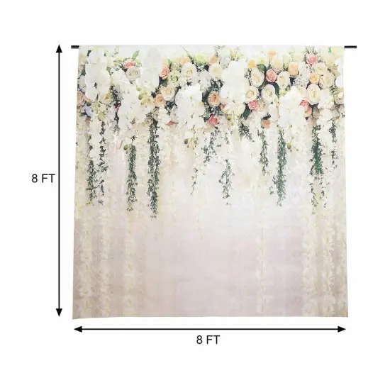 8 ft Vinyl Photo Background White Roses Backdrop {5}