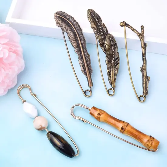 5 Pieces Vintage Chic Brooch Extra Large Safety Pins Heavy Duty Safety Pins Accessories for Women Men Girls Clothing Sweaters Shawls Collars Scarf Blankets Crafts, 5 Styles {3}