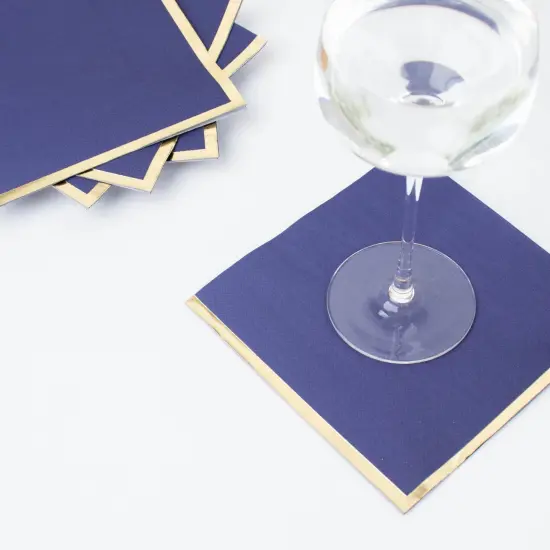 50 Pastel Gold Trim 2 Ply Paper Napkins for Events Navy blue {1}