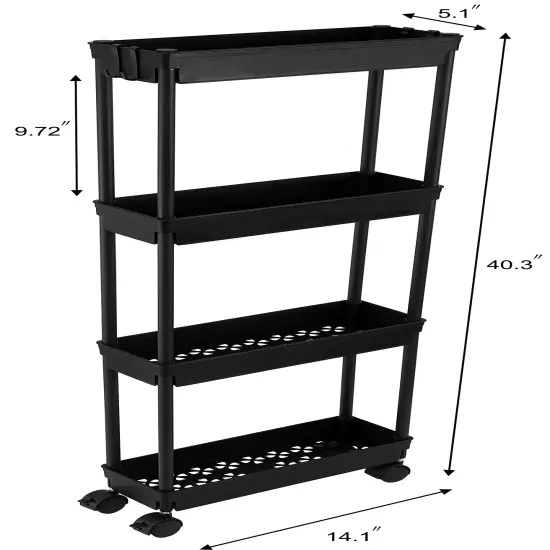 4 Tier Slim Storage Cart,Rolling Storage Cart,Narrow Shelf,Bathroom Rack,Mobile Shelving Unit Organizer for Kitchen, Bathroom, Laundry Room, Black {4}