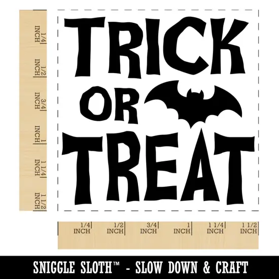Trick or Treat with Bat Halloween Self-Inking Rubber Stamp Ink Stamper Red {1}