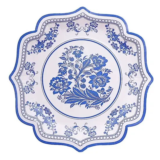 25 White Blue 10 in Floral Disposable Dessert Paper PLATES {1}
