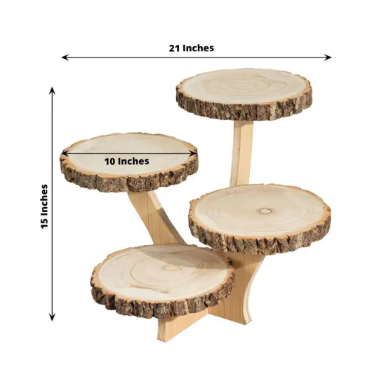 15 in Brown 4 Tier Round Natural Wood Cupcake Dessert Stand {3}