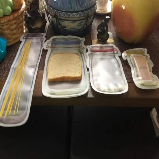 20 Pieces Mason Jar Zipper Bags, Reusable Storage Bags Mason Bottle Shape Storage Bags Portable Mason Jar Stand-Up Leakproof Food Saver Bags For Home Kitchen {3}