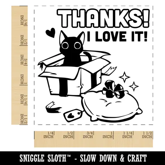 Thanks I Love It Cat with Present Thank You Self-Inking Rubber Stamp Ink Stamper Blue {1}
