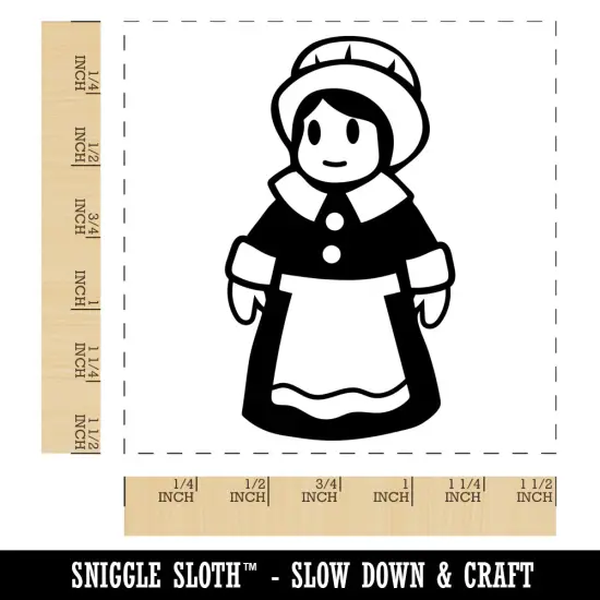 Cute Thanksgiving Pilgrim Girl Self-Inking Rubber Stamp Ink Stamper Red {1}