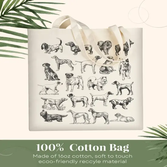 1 Pack Canvas Tote Bag Aesthetic for Women, Cute Trendy Dog Hand Drawn Reusable Cloth Cotton Bags with Handle for Grocery College Shopping Beach {2}