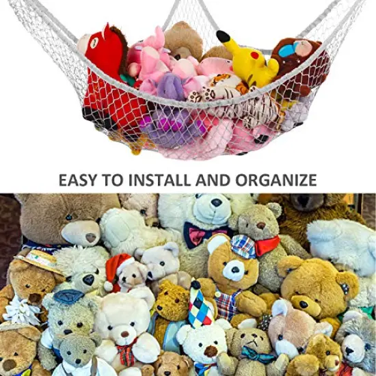 Stuffed Animals Net, Toy Hammock for Stuffed Animals, Jumbo Toy Storage Net 83" Wall Sling Corner Extra Large Kids Children Mesh Toy Net Organizer (Gray, 83 Inch) {5}