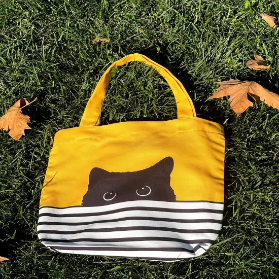 Cat Lover Gifts for Women - Black Cat Gifts for Cat Lovers - Cat Mom Gifts - Cat Themed Gifts - Happy Birthday Bags for Cat Lady Gifts - Reusable Cat Tote Bag (Yellow Cat) {4}