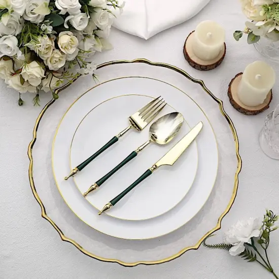 24-Piece Disposable Plastic Cutlery Set Gold & hunter green {3}