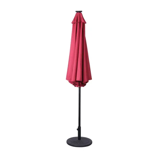 Merrick Lane Kinsley 9 FT Solar Patio Umbrella with LED Lights, Crank Handle and Push Button Tilt Red {5}