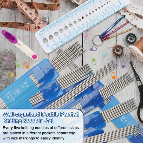 35 Pieces Double Pointed Knitting Needles Set 7.9", Stainless Steel Straight Knitting Needles 2.0mm-5.0mm, Double Ended Sweater Knitting Set Knitting Needle Kit with Knitting & Crochet Supplies {4}
