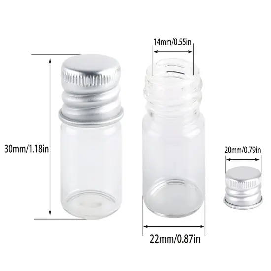 24 Pieces Mini Glass Bottles with Screw Caps 5ml Aluminum Top Metal Lids 5 Milliliter Tiny Vials Small Jars DIY Storage Art Craft Decor {5}