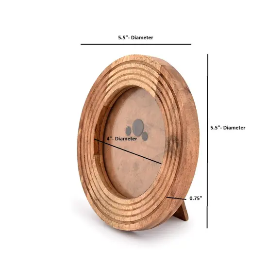 Samhita Round Photo Frame Wooden Stylish Picture Frame Home D&eacute;cor for Tabletop Display, Photo Display Frames. (Photo Size 4" x 4") {2}