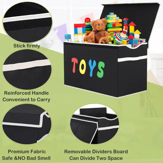 Toy Box Chest, Collapsible Sturdy Storage Bins with Lids, Extra Large Kids Toy Storage Organizer Boxes Bins Baskets for Kids, Boys, Girls, Nursery Room, Playroom, Closet (BLACK) {6}