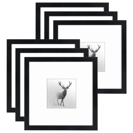 Americanflat 8x8 Square Picture Frames for Grid Gallery - Set of 6 and 9 - 4x4 with Mat or 8x8 without Mat - Square Grid Picture Frames - Shatter Resistant Glass - Hanging Hardware - Includes Easel - Black {7}